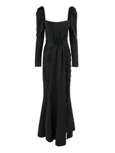 Puff Long Sleeve Split Black Mermaid Prom Dress